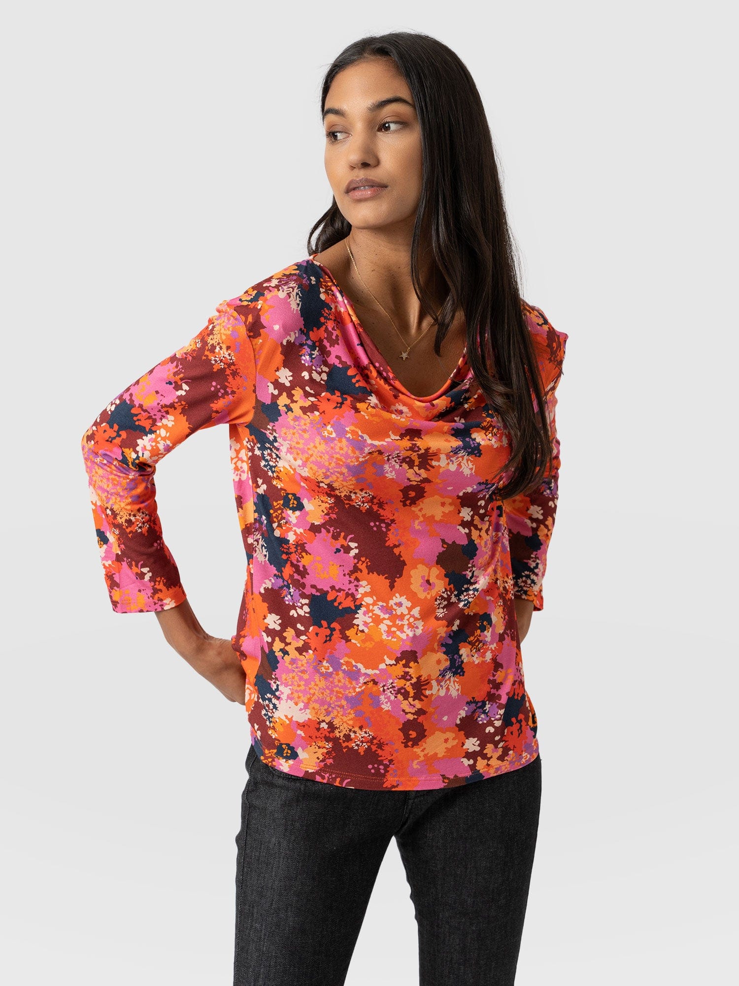 Cowl Neck Tee Long Sleeve - Sea Floral
